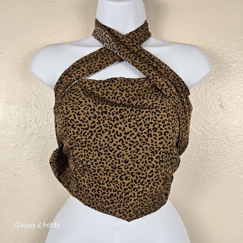 SHEIN Curve Leopard Print Smocked Halter Top Convertible Plus 2XL Mob Wife Vacay